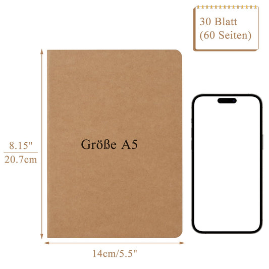 ZCZN notebook A5 blank, 48 pieces kraft cover notepad with 30 sheets, journal for office and school.