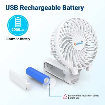 Jonwall USB hand fan, portable mini hand fan rechargeable desk fan foldable personal desk fan for home office camping travel white.