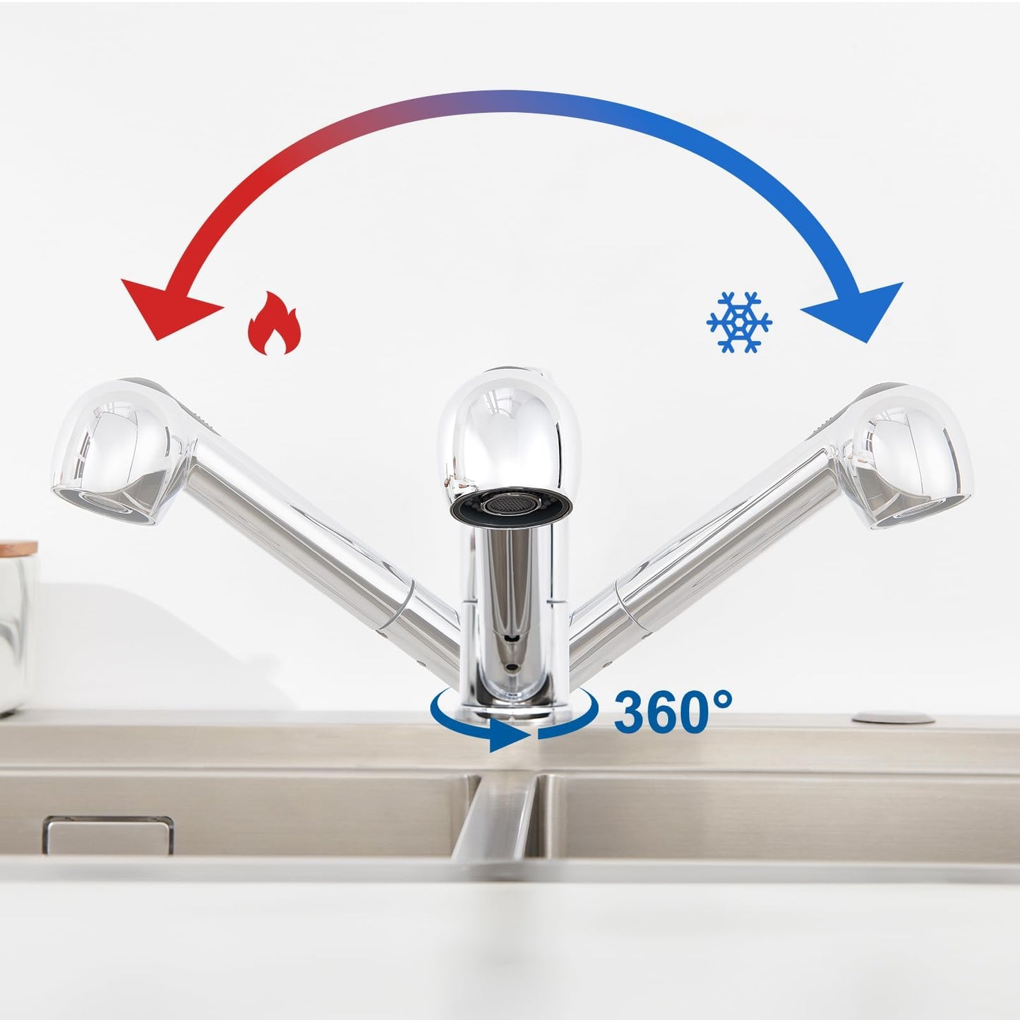 Auralum low pressure kitchen faucet, pull-out kitchen faucet, kitchen faucet low pressure with dual water jet modes, 360° rotatable kitchen mixer tap, faucet with 3 connections for boiler.