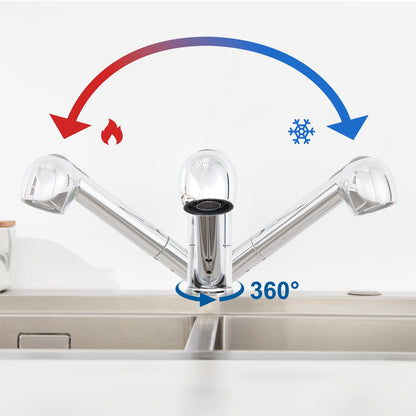 Auralum low pressure kitchen faucet, pull-out kitchen faucet, kitchen faucet low pressure with dual water jet modes, 360° rotatable kitchen mixer tap, faucet with 3 connections for boiler.