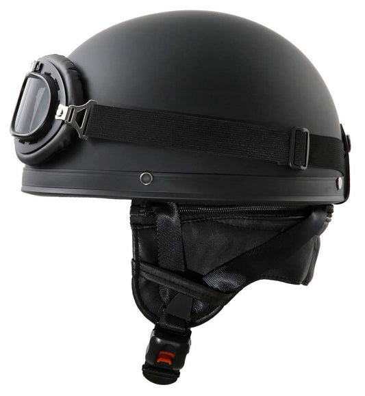 Vintage motorcycle helmet in matte black with goggles Size XL 61cm