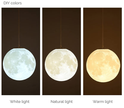 KRIPINC 3D Printing Ceiling Lamp Moon, Creative Pendant Light Moon, Moon Lamp Ceiling Light, Adjustable Height E27 Planet Lamp for Kids' Room Bedroom Living Room Restaurant Bar, Diameter 22cm