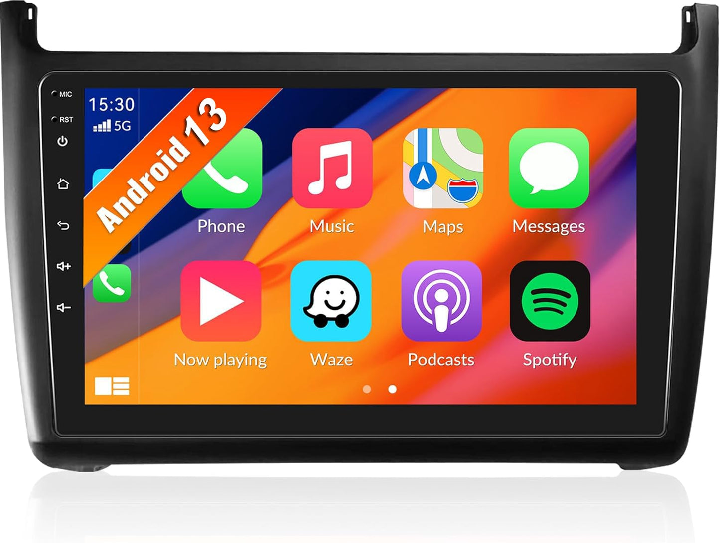CAMECHO Android 13 car radio for VW Polo 6R 6C 9N 2008-2016, HiFi Carplay Android Auto RDS, 9" screen Double Din car radio with navigation FM WiFi Bluetooth and USB+backup camera.