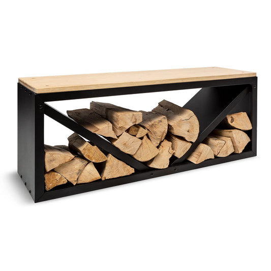 Blumfeldt Kindlewood, practical wooden storage, steel storage box, rustic bamboo top, 104x40x35cm, rust color.