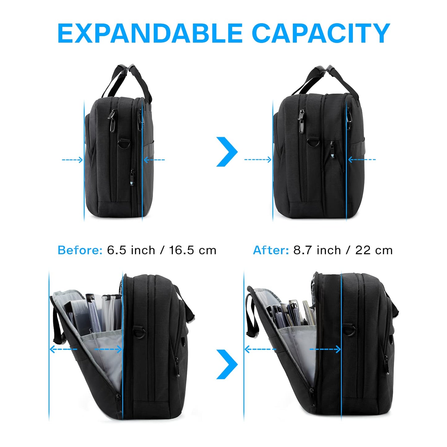 Bagsmart 17.3-inch laptop bag, expandable briefcase, computer bag for men and women, laptop shoulder bag, work bag, business trips, office, lockable (Black-17.3 inches)