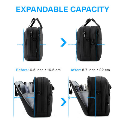Bagsmart 17.3-inch laptop bag, expandable briefcase, computer bag for men and women, laptop shoulder bag, work bag, business trips, office, lockable (Black-17.3 inches)