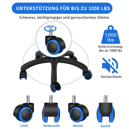 Office chair casters (set of 5) - 11 MM / 22 MM replacement hard floor casters for gaming chairs, swivel chairs, caster wheels for office chairs to protect floors, ideal for hardwood, laminate, tile, and stone floors (blue)