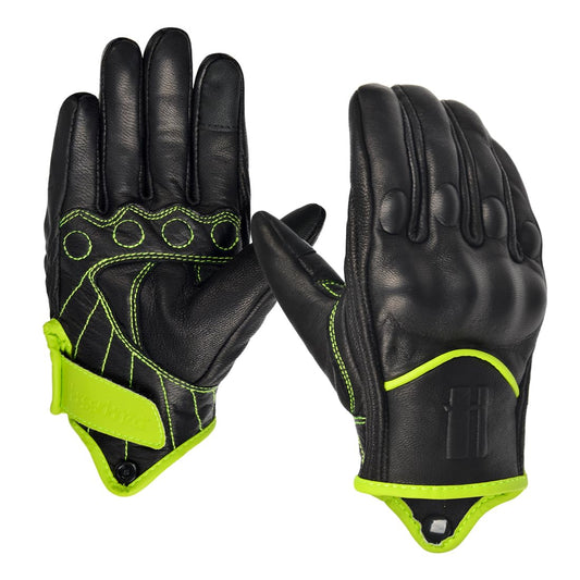 Harssidanzar Women's Full Finger Goatskin Leather Touchscreen Motorcycle Gloves GL016EU, Yellow Green, Size XS