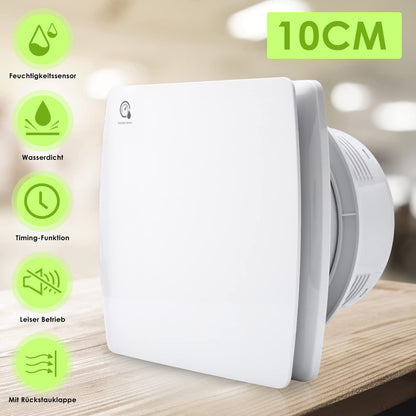 Randaco 100mm bathroom fan with humidity sensor, exhaust fan with backdraft damper & adjustable overrun timer. Bathroom fan for toilet and bathroom.