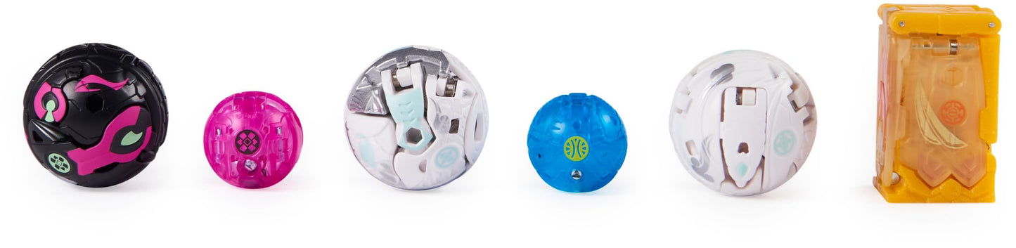 Bakugan 'Evolutions' Battle Strike 6-pack with 1 Platinum Ball (Haos Wrath), 2 Basic Balls (Darkus Trox, Haos Nillious), 1 Geogan (Aurelus Insectra), 2 Nanogan (Aquos Blade, Darkus Clutch)