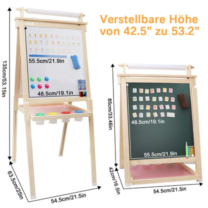 Dripex Kids Art Easel with Paper Roll Double-Sided Board and Magnetic Board for Children Painting Upgrade Whiteboard Chalkboard (Wood Color)
