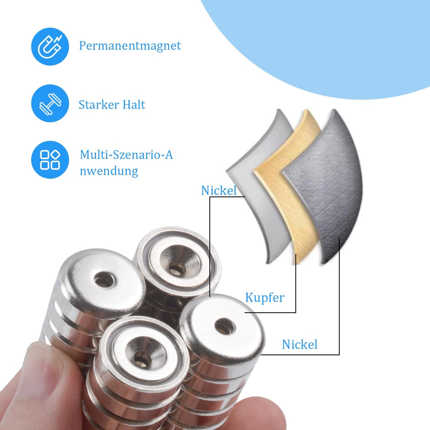 Aenienoe 26 Piece Neodymium Magnets Extra Strong with Hole 6KG Force Neodymium Magnet Round for Screw-on Pot Magnet Screws Workshop Equipment 16mm
