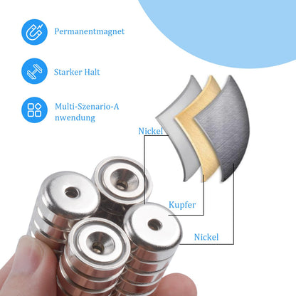 Aenienoe 26 Piece Neodymium Magnets Extra Strong with Hole 6KG Force Neodymium Magnet Round for Screw-on Pot Magnet Screws Workshop Equipment 16mm