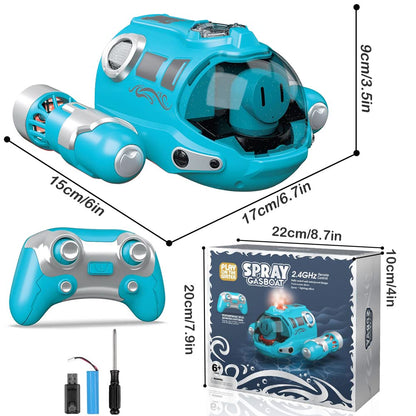 Remote Control Boat for Kids RC Boat 2.4 GHz Pool Toy Kids with Spray/Light Function/Double Propellers, Water Toy for Pools Lakes Boys Girls Outdoor Toys Gifts (Blue)