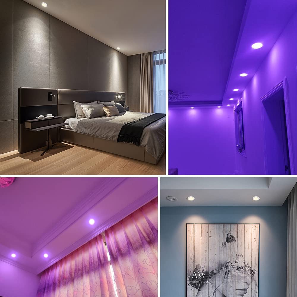 6-pack LED recessed lights RGBW dimmable 10W with remote control, recessed lights Bluetooth APP color changing RGB+Warm White +Cool White ceiling spotlights, Round LED downlight 230V for living room, bedroom