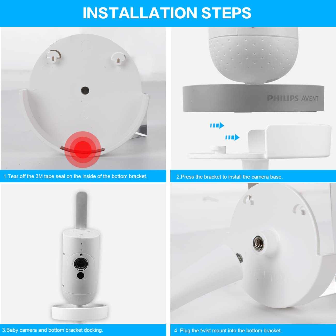 Monitor holder for Philips Avent baby monitor SCD923/26, flexible baby camera holder for SCD643/26, mount for Philips Avent video baby monitor, video baby monitor camera mount stand accessory.