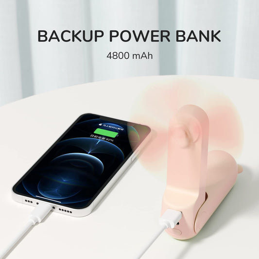 JISULIFE Handheld Fan Mini Fan 3 IN 1, with 4500 mAh Power bank USB Battery Small, Battery-operated Max 37Hrs Runtime Portable Fan, Flashlight Function-Pink