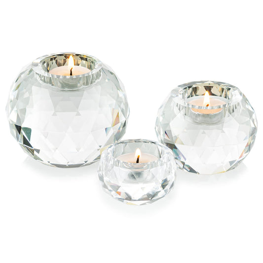Sziqiqi Crystal Ball Tealight Holder 3 Set, Clear Glass Candle Holder for Tea Lights Candle Stand for Living Room Dining Table Decor Wedding Gift Birthday Party Meditation