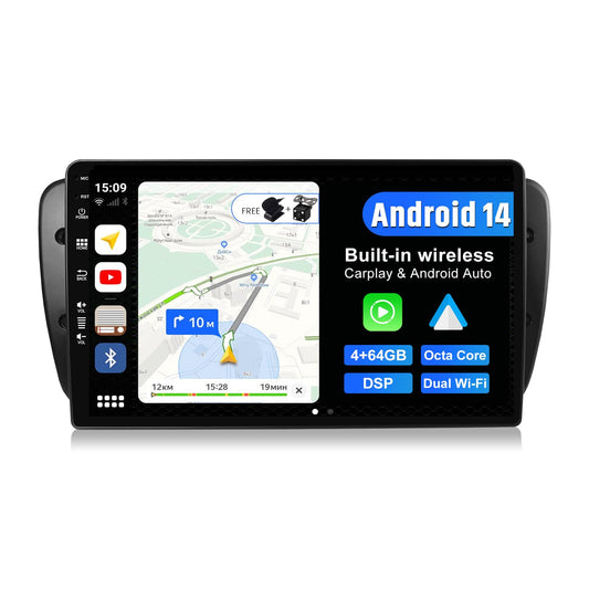 JOYX Android 14 car radio fits Seat Ibiza 6J (2009-2014) - [4G+64G] - Built-in DSP/Carplay/Android Auto - Camera MIC FREE - 9 inch - With SWC 4G WiFi Bluetooth 5.0 DAB Fast-Boot 360-camera