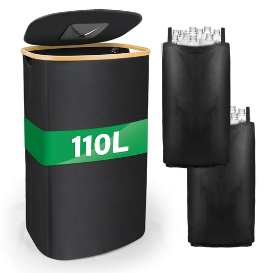 MOWETOO 110L deposit bottle collection container with lid & 2 detachable carrying bags, large deposit bottle storage, container for empty bottles & used glass storage, kitchen pantry bottle bag.
