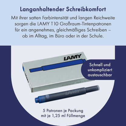 LAMY T10 ink cartridges with large ink capacity - suitable for all Lamy cartridge fountain pen models - 1.25ml content per cartridge (black, 100 cartridges)