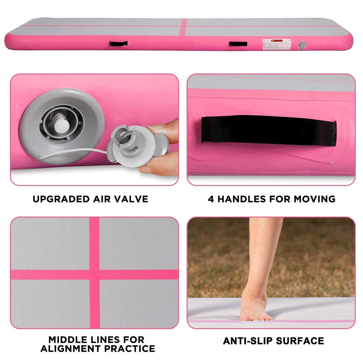KIKILIVE 20CM High Gymnastics Mat Tumbling Mat, 5M Inflatable Gymnastics Track Mat Air Tumbling Mat with Air Pump Inflatable Sports Mat for Fitness/Outdoor/Yoga/Training, etc.