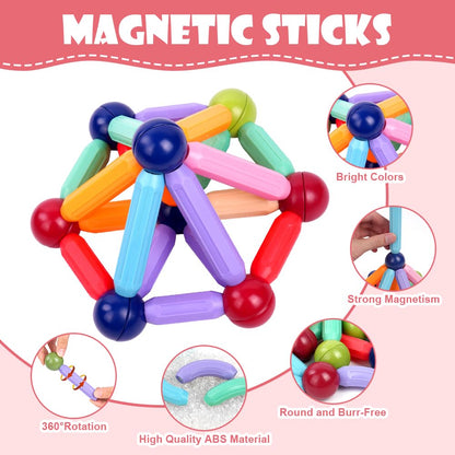 OSDUE 136 Pieces Magnetic Building Sticks Set, Magnetic Building Blocks, Magnet Toy Magnets Kids, Montessori Toy, Christmas Birthday Gift for 3 4 5 6 7 8 Years Old Boys Girls (Color)