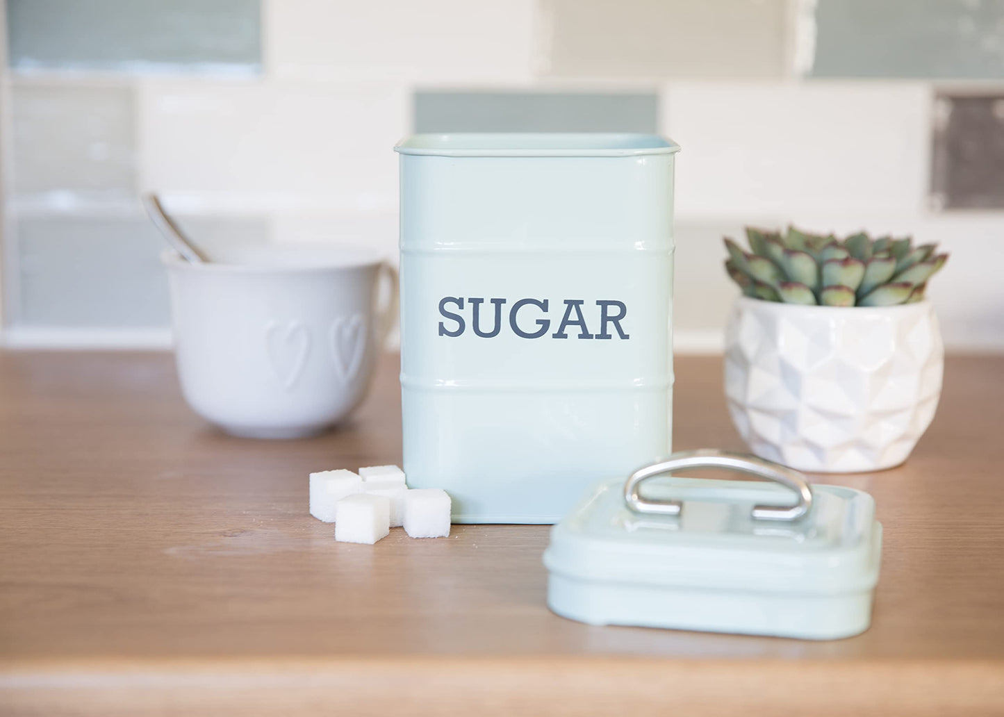 KitchenCraft Living Nostalgia Canisters for Tea, Coffee and Sugar in Gift Box, Steel, Vintage Blue, 3 Piece Set