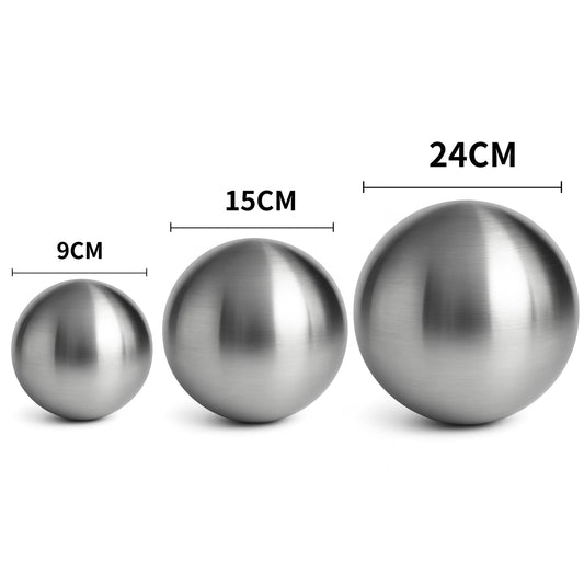 Köhko 3-piece stainless steel ball set-06 Ø 9-15-24 cm Decorative ball made of brushed-matte stainless steel.