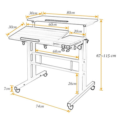 Sogesfurniture adjustable height computer desk laptop table with wheels, mobile desk PC table notebook table laptop stand for home and office, oak