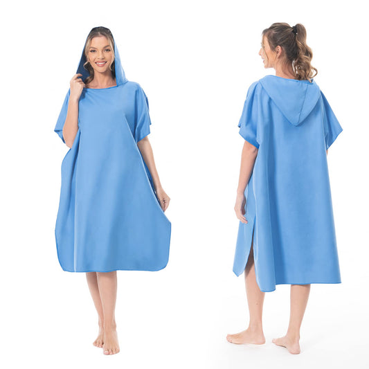 MOKANI Surf Poncho Changing Robe for Women Men Adults Teens, Ultralight and Quick-Drying, Microfiber Towel Poncho also serves as a changing robe at the beach (Blue)