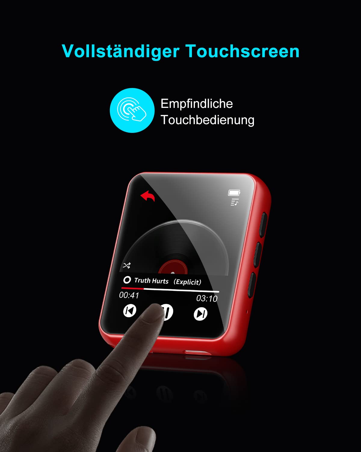 32GB MP3 Player Bluetooth 5.0, HiFi Lossless Sound Music Player with Speaker, Line-in Voice Recorder, FM Radio, 1.8" Full Touchscreen, Support up to 128 GB (with Headphones, Case)