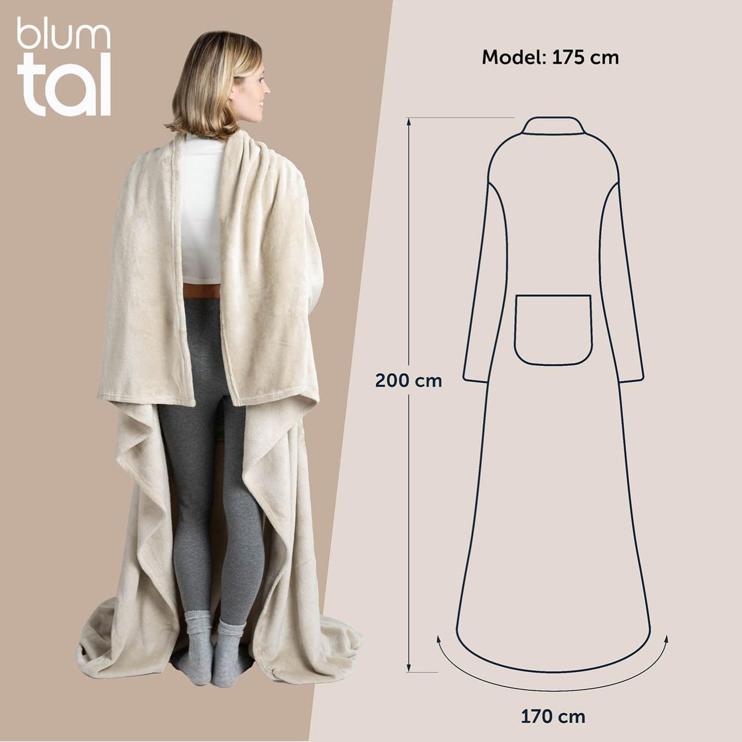 Blumtal sleeved blanket unisex - cozy blanket with sleeves - OEKO-TEX certified sleeve blanket with foot pocket - sleeve blanket for women & men - adult blanket with arms in various colors
