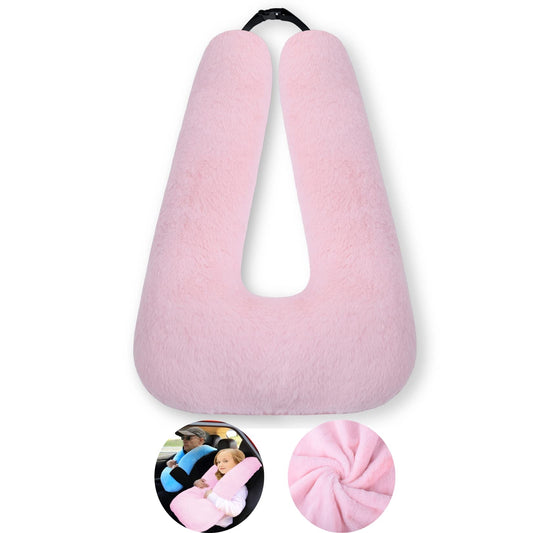 FHSGGP travel pillow child neck pillow car sleeping pillow for long journeys U-shape car safety belt pillow travel pillow for kids artificial rabbit fur pink