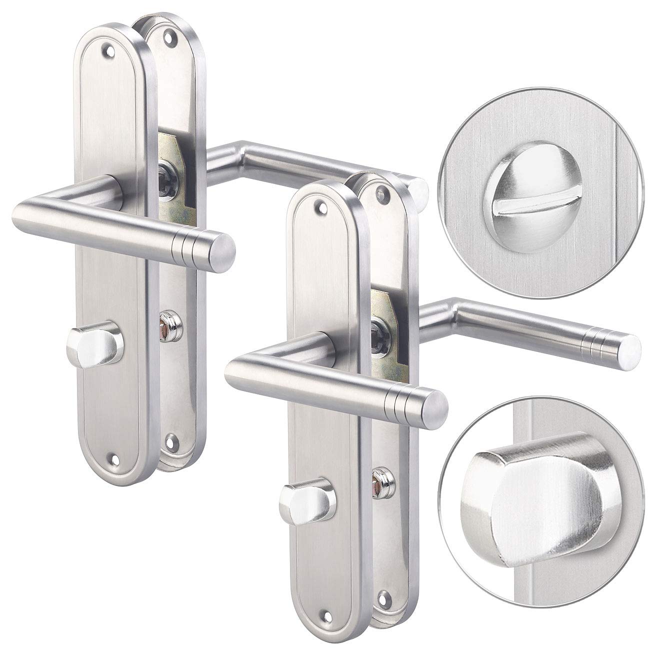 AGT Door Handle: 2-piece stainless steel door handle sets for bathroom & toilet, each with 2 handles (door handle set, WC long plate door fittings, door lock)