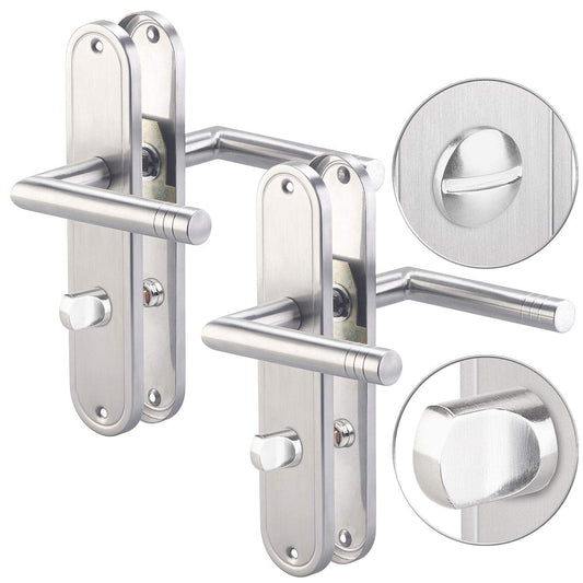 AGT Door Handle: 2-piece stainless steel door handle sets for bathroom & toilet, each with 2 handles (door handle set, WC long plate door fittings, door lock)
