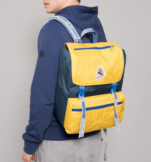 Invicta backpack, JOLLY VINTAGE daypack, casual daypack, for office, outings & commuting, for university, sports, leisure, 13'' laptop compartment, Italian design, yellow/blue