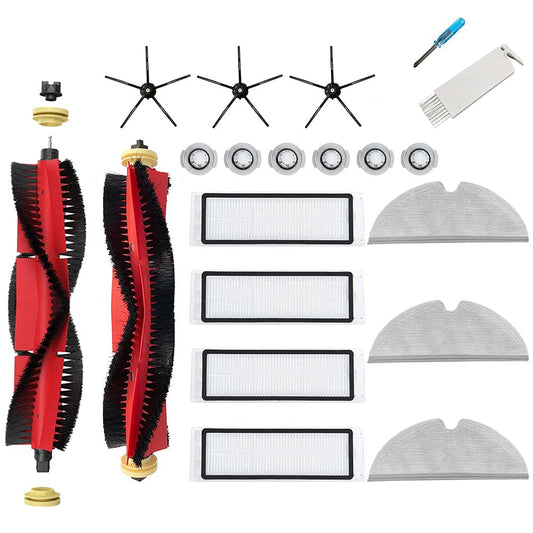 JoyBros accessory set for Roborock S5 max S6 Pure S6 maxV E4 Xiaomi, 2x main brushes 4x filters 3x mop cloths 3x side brushes black 6x water filters replacement parts (19-pack)