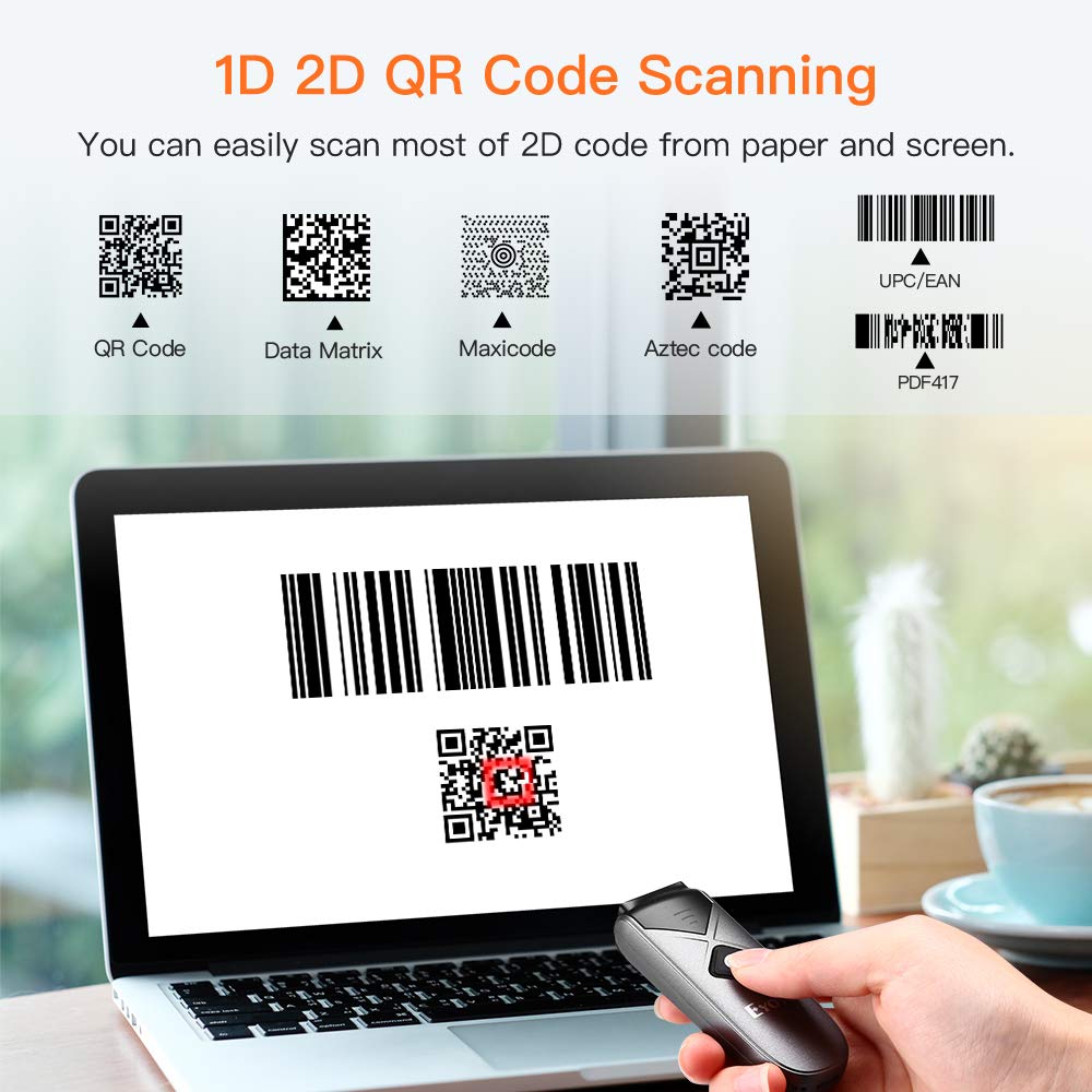 Eyoyo Mini 2D Bluetooth Wireless Barcode Scanner, with Upgraded Scanning Sensor Portable 1D QR Code Scanner, Bluetooth/2.4G Wireless Pocket Inventory Barcode Reader for Tablet iPhone Android iOS PC.
