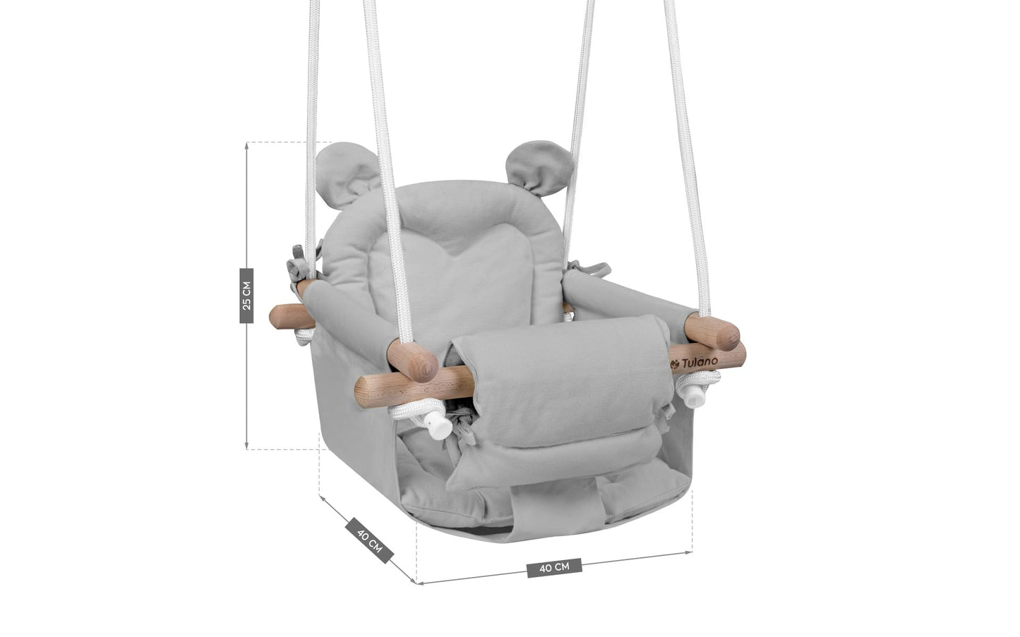 Tulano Hop 30 Gray | Baby Swing Hanging Seat for Children 6-36 Months | Indoor & Outdoor | Safety Belt & Cushion | Wood & Cotton | Easy Assembly | Supports up to 60 kg