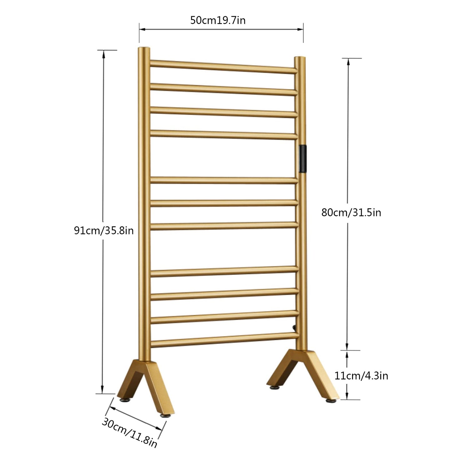 DUDYP Electric Towel Warmer Gold, Freestanding and Wall Mounted Heated Towel Rack Towel Dryer with Timer and LED Display, 11 Bar Plug-in 304 Stainless Steel Towel Heater