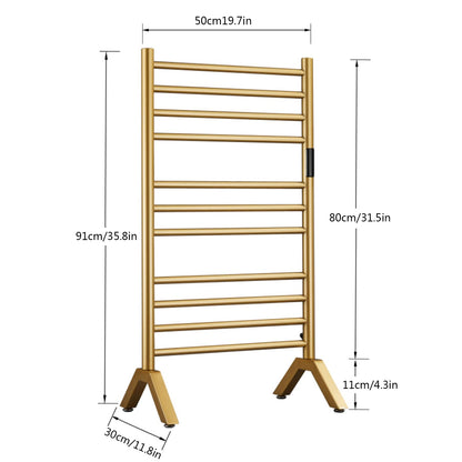 DUDYP Electric Towel Warmer Gold, Freestanding and Wall Mounted Heated Towel Rack Towel Dryer with Timer and LED Display, 11 Bar Plug-in 304 Stainless Steel Towel Heater