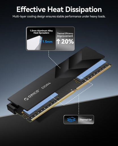 ORICO Raceline Racer DDR4 RAM 32GB (2x16GB) 3200MHz CL16, XMP 2.0 Overclocking, 1.35V UDIMM Desktop Memory, Compatible with Intel & AMD, High Performance Gaming Desktop Memory - Black H400