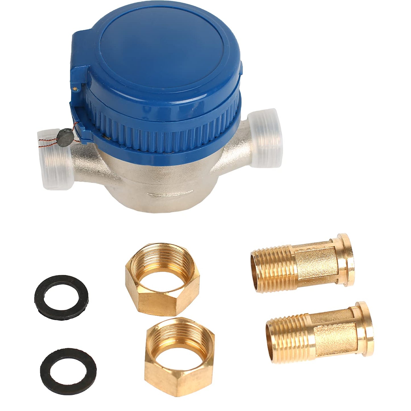 MaxAwe 15mm 1/2 inch Cold Water Meter Garden, Eiched Cold Water Meter with Fittings and Protective Cover, Faucet Meter for Garden and Household