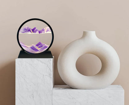 Yuomiker Dynamic 3D Sand Art to Rotate, Flowing Sand Painting in Circular Glass Frame, Moving Sand Picture Natural Landscape, Relaxing Decoration for Office Home Desktop Art (Purple, 12")