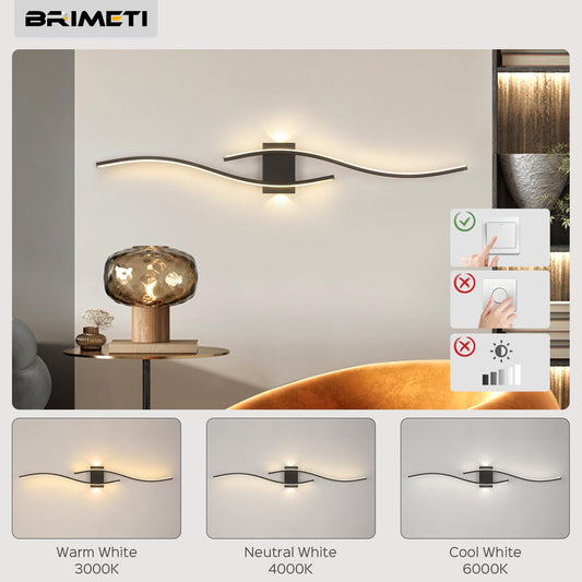 BRIMETI LED wall light Black 100CM Long Indoor Wall Lamp 21W Aluminum 230V Modern hallway light Three-color 3000K/4000K/6000K Wall lighting 1500lm, for living room bedroom hallway staircase kitchen