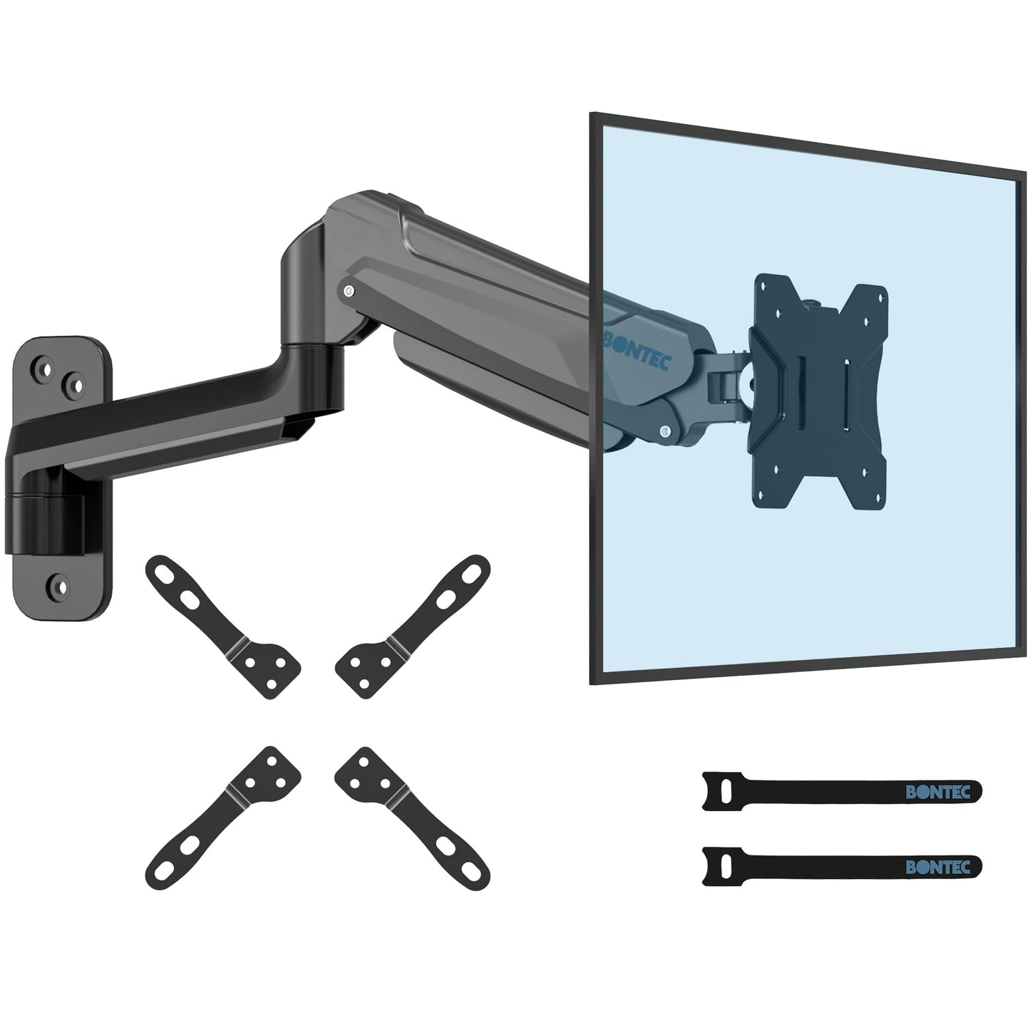 BONTEC 13-42 inch monitor wall mount with VESA Extension Kit for PC monitor & TV up to 9 kg, Fully Adjustable Gas Spring, Tilt & Swivel, Height Adjustable, max VESA 200x200 mm.
