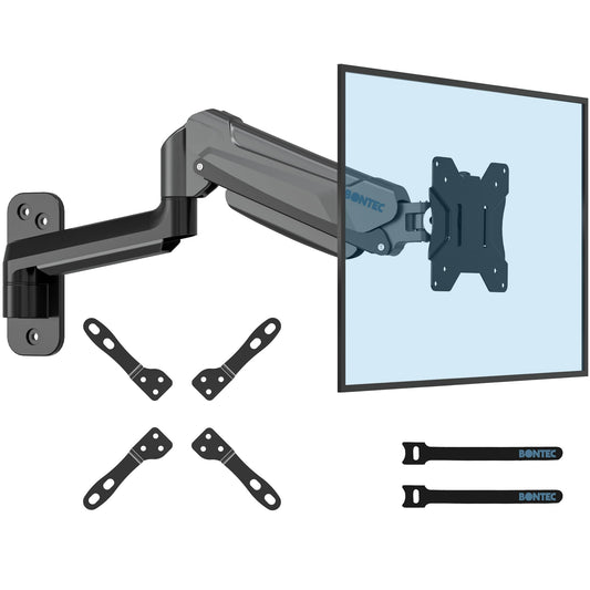 BONTEC 13-42 inch monitor wall mount with VESA Extension Kit for PC monitor & TV up to 9 kg, Fully Adjustable Gas Spring, Tilt & Swivel, Height Adjustable, max VESA 200x200 mm.