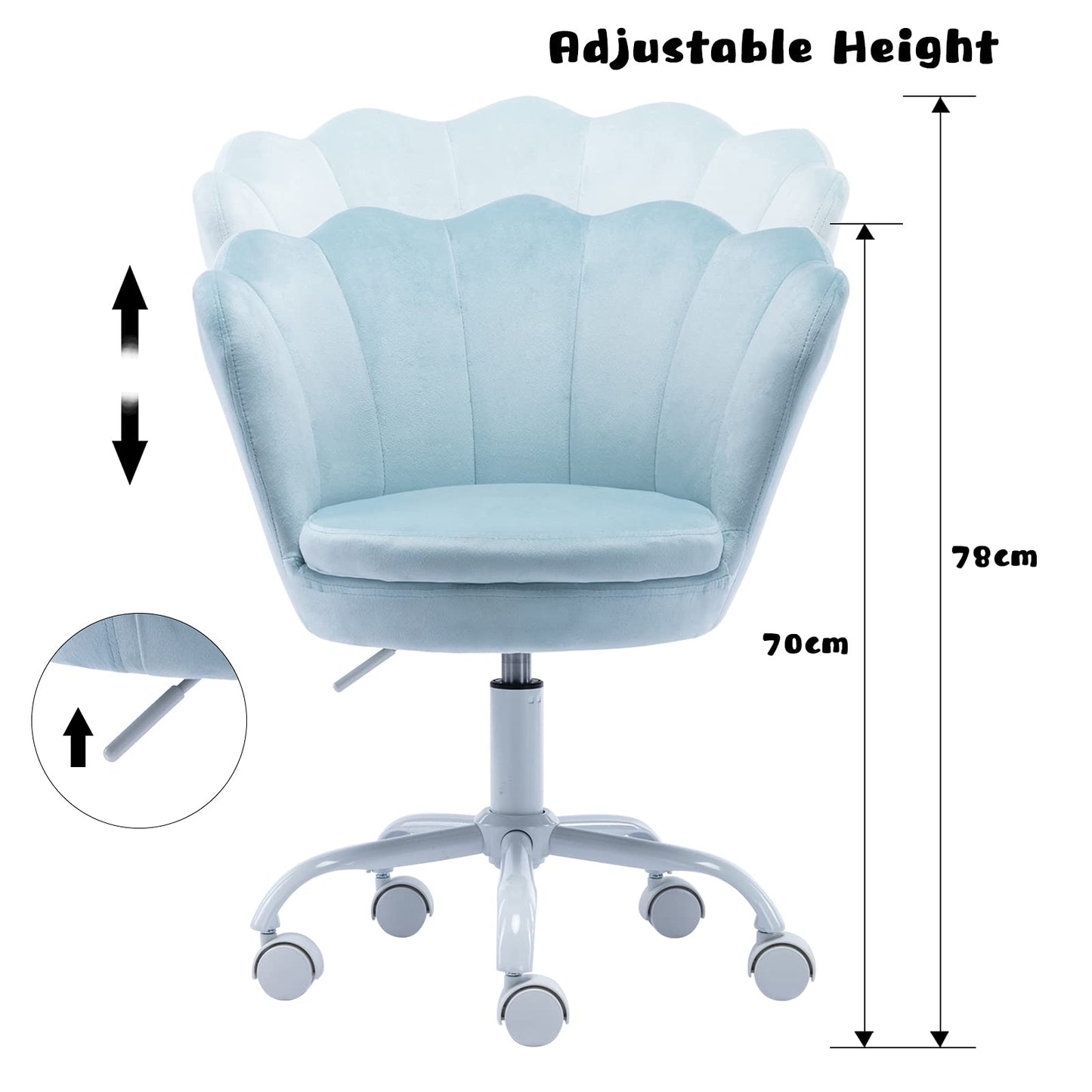 Wahson Velvet Kids Desk Chair Swivel Chair with Armrests for Girls Children Study Office Chair Adjustable Height (Light Blue)
