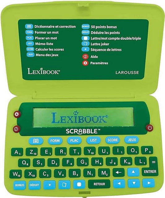 Lexibook -SCR8FR Scrabble ODS8 Electronic Dictionary Larousse FISF Ergonomic Format Large Buttons Arbike Correction Device Definitions Battery Operated Green Blue SCR8FR